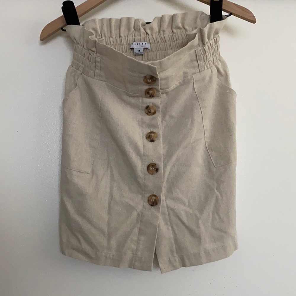 Beige Button Up Cotton Skirt Favlux